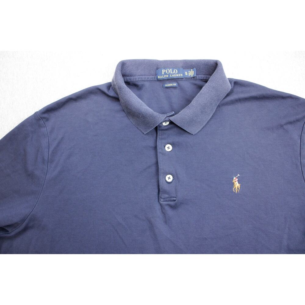 Polo Ralph Lauren Polo Size XL Blue Cotton Blend Stretch Short Sleeve Flesh Pony